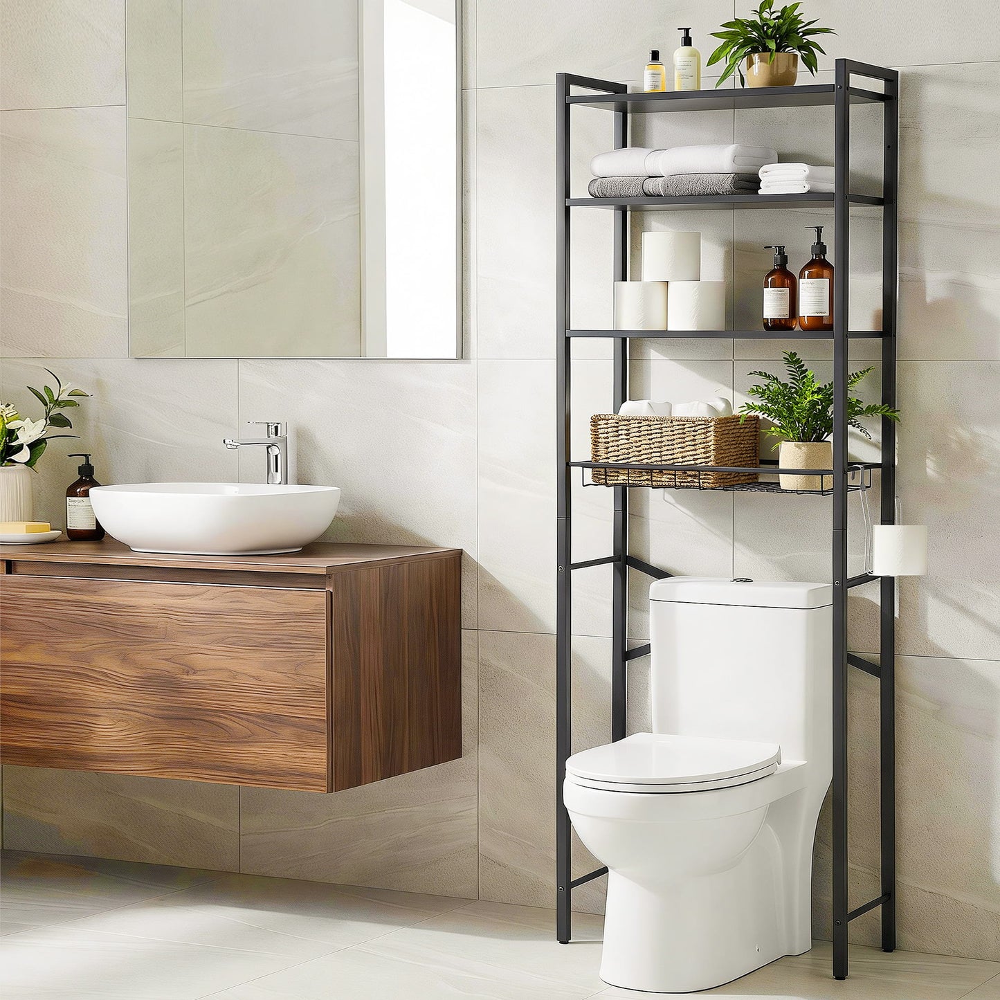 Artiss Over Toilet Bathroom Storage Rack Space Saving 4 Tier Organiser White BSR-A-4T-173H-BK