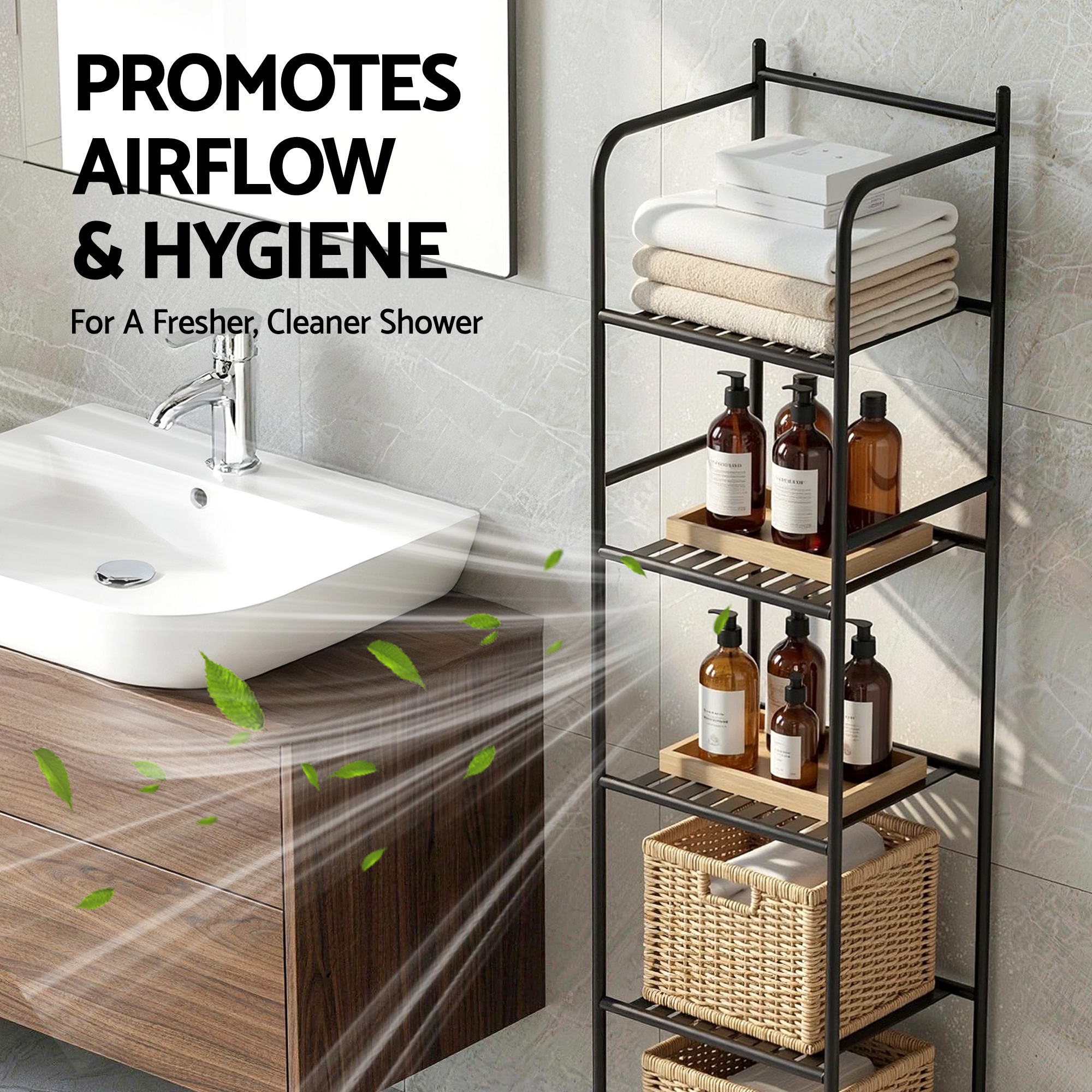 Artiss 5 Tier Floor Standing Corner Shower Caddy Bathroom Organizer Black BSR-A-5T-142H