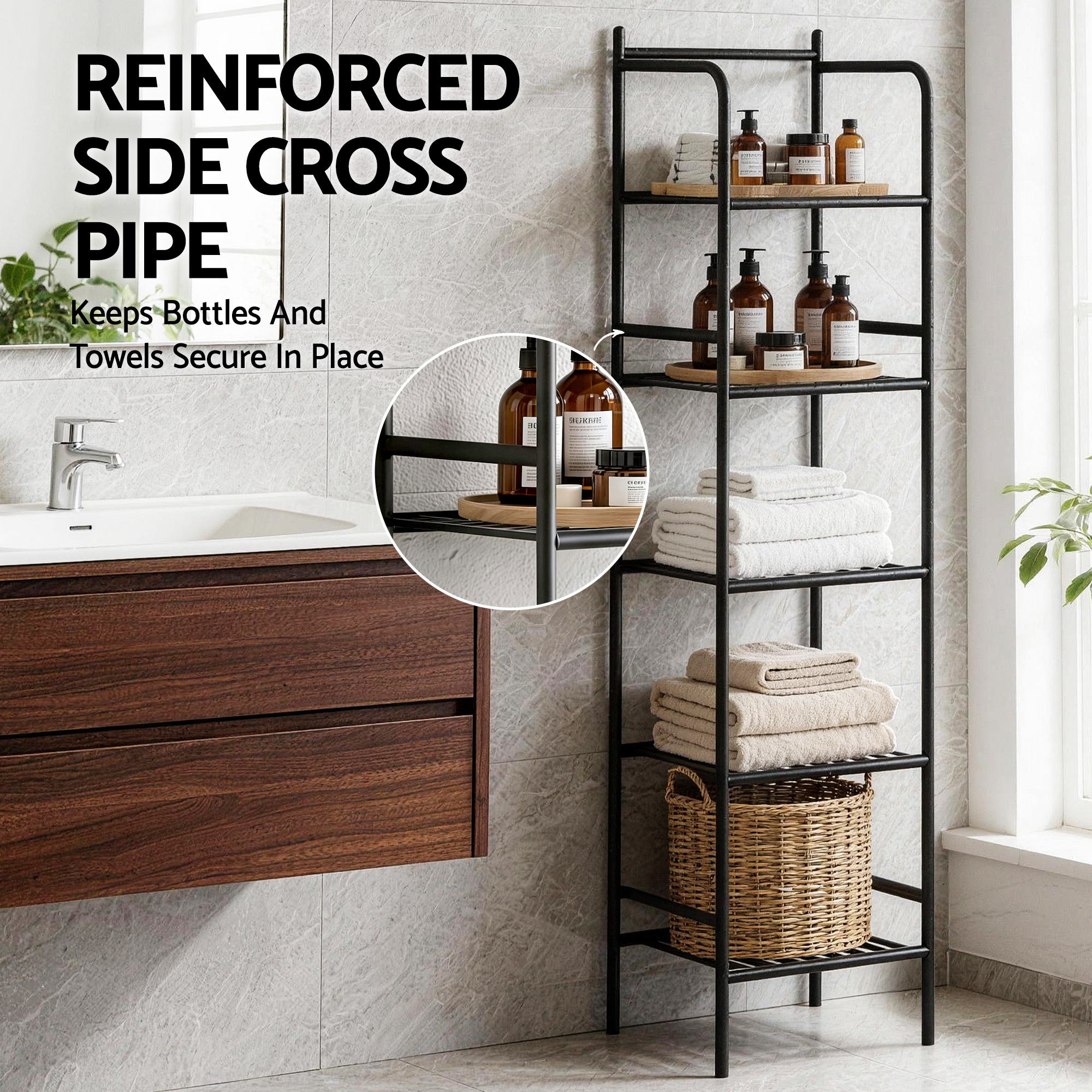 Artiss 5 Tier Floor Standing Corner Shower Caddy Bathroom Organizer Black BSR-A-5T-142H