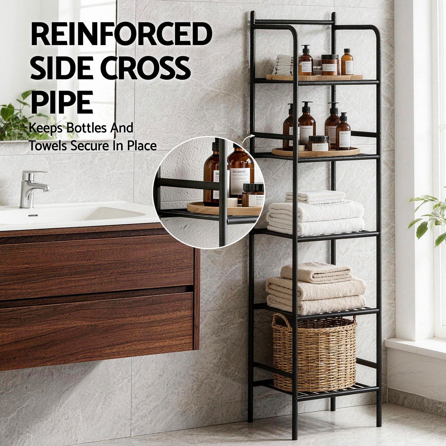 Artiss 2X Floor Standing Corner Shower Caddy 5 Tier Bathroom Organizer Black BSR-A-5T-142HX2