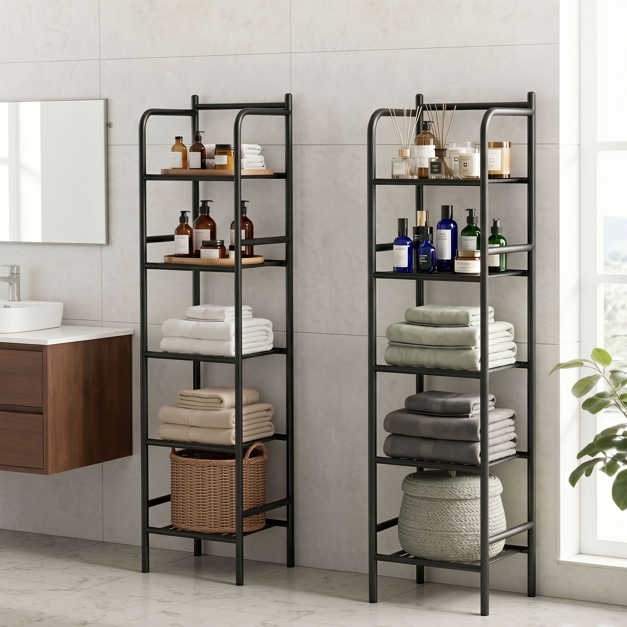 Artiss 2X Floor Standing Corner Shower Caddy 5 Tier Bathroom Organizer Black BSR-A-5T-142HX2