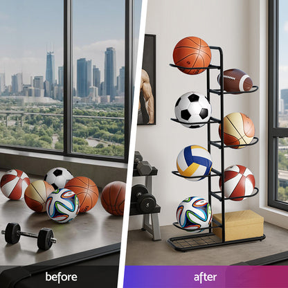 Everfit Ball Storage Rack Sports Equipment Organizer 7-Tier Holder for Garage Gym Black BSR-A-H116-BK