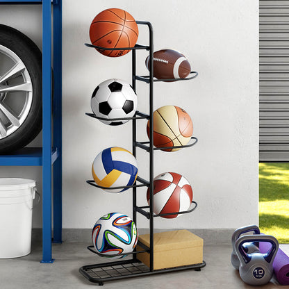 Everfit Ball Storage Rack Sports Equipment Organizer 7-Tier Holder for Garage Gym Black BSR-A-H116-BK