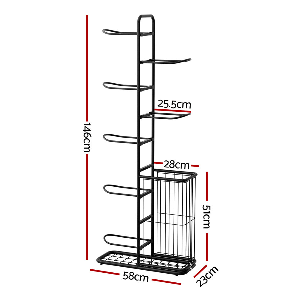Everfit Ball Storage Rack Sports Equipment Organizer 7-Tier with Basket for Garage Gym Black BSR-A-H146-B-BK