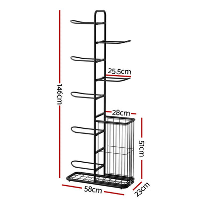Everfit Ball Storage Rack Sports Equipment Organizer 7-Tier with Basket for Garage Gym Black BSR-A-H146-B-BK