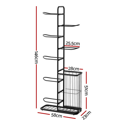 Everfit Ball Storage Rack Sports Equipment Organizer 7-Tier with Basket for Garage Gym Black BSR-A-H146-B-BK