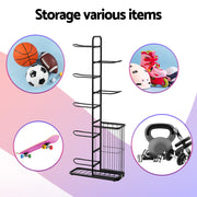 Everfit Ball Storage Rack Sports Equipment Organizer 7-Tier with Basket for Garage Gym Black BSR-A-H146-B-BK
