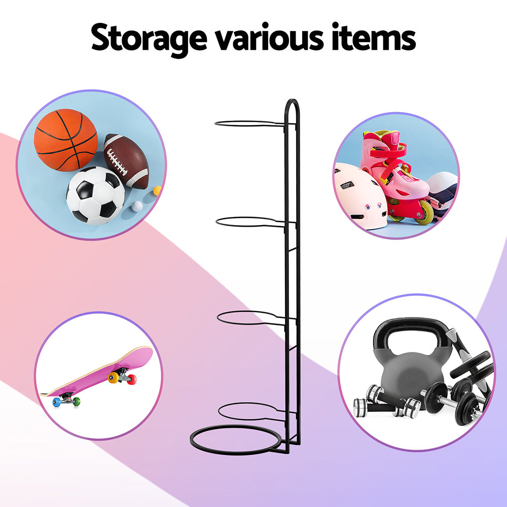 Everfit Ball Storage Rack Sports Equipment Organizer 4-Tier Holder for Garage Gym Black BSR-A-H90-BK