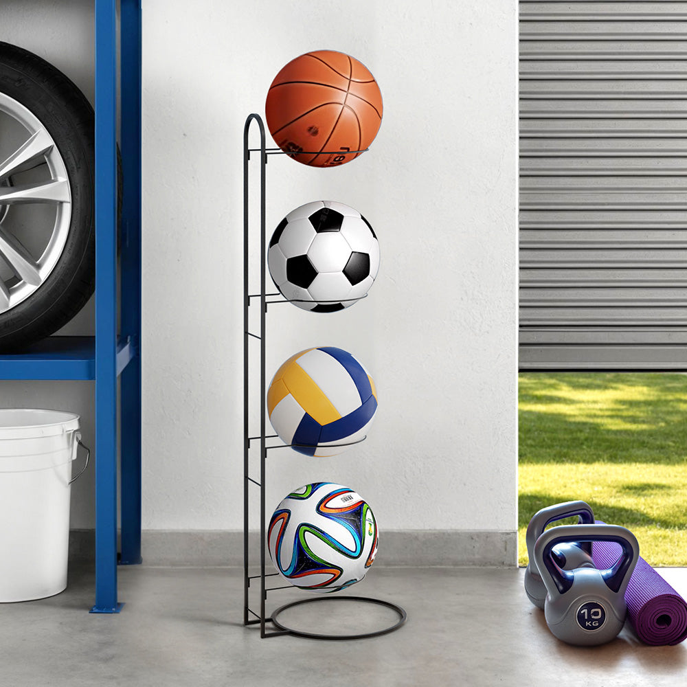 Everfit Ball Storage Rack Sports Equipment Organizer 4-Tier Holder for Garage Gym Black BSR-A-H90-BK