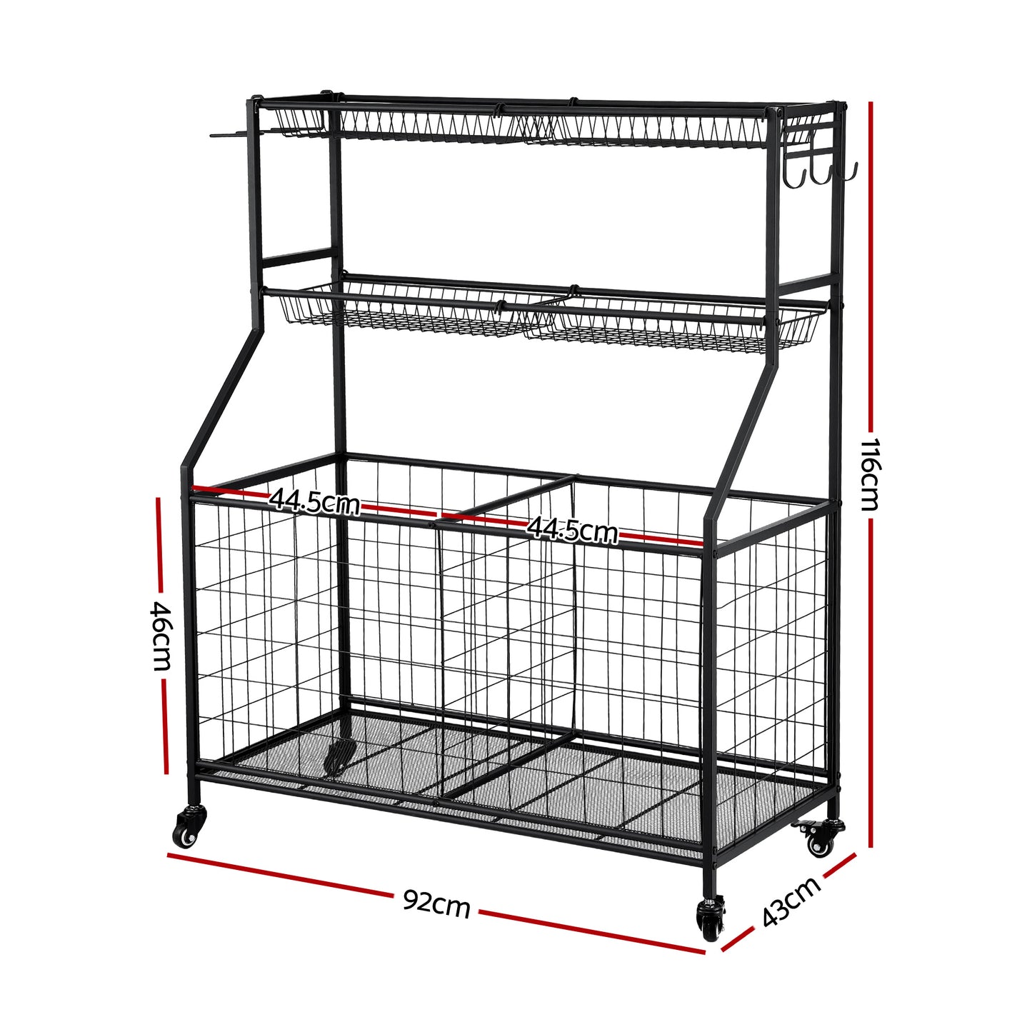 Everfit Sports Equipment Organizer Storage with Wheels Multi-Sport Garage Gym Black BSR-A-RET
