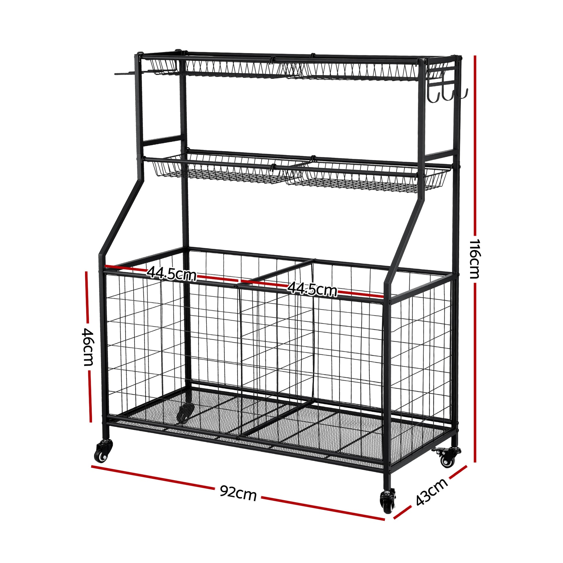 Everfit Sports Equipment Organizer Storage with Wheels Multi-Sport Garage Gym Black BSR-A-RET
