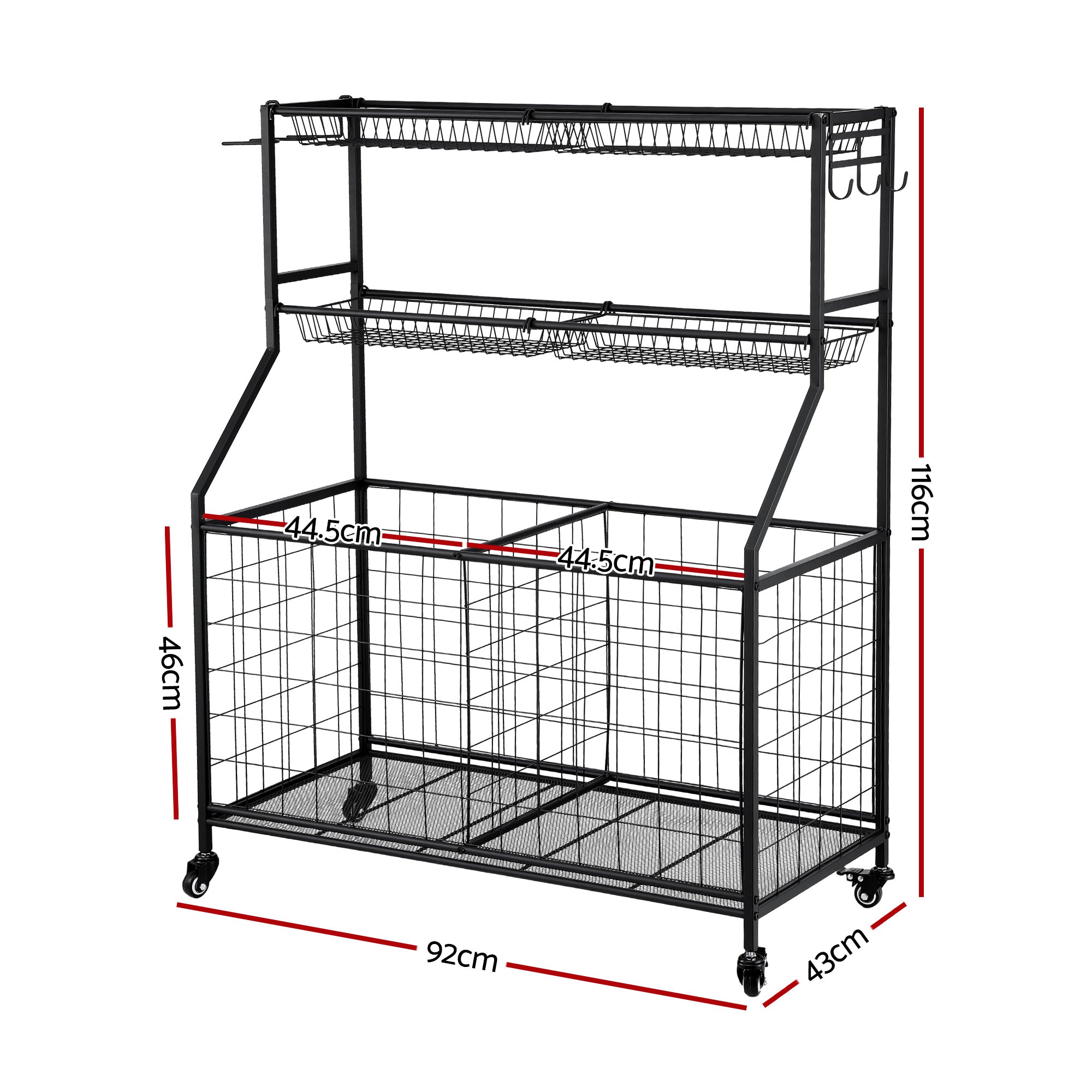 Everfit Sports Equipment Organizer Storage with Wheels Multi-Sport Garage Gym Black BSR-A-RET