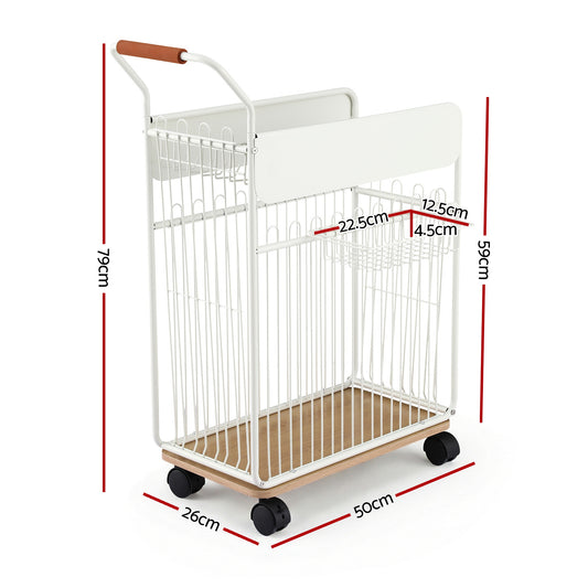 Everfit Yoga Mat Storage Rack Mobile Holder with Wheels Basket Home Gym Storage Organizer White BSR-A-SQ