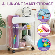 Everfit Yoga Mat Storage Rack Mobile Holder with Wheels Basket Home Gym Storage Organizer White BSR-A-SQ