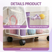 Everfit Yoga Mat Storage Rack Mobile Holder with Wheels Basket Home Gym Storage Organizer White BSR-A-SQ
