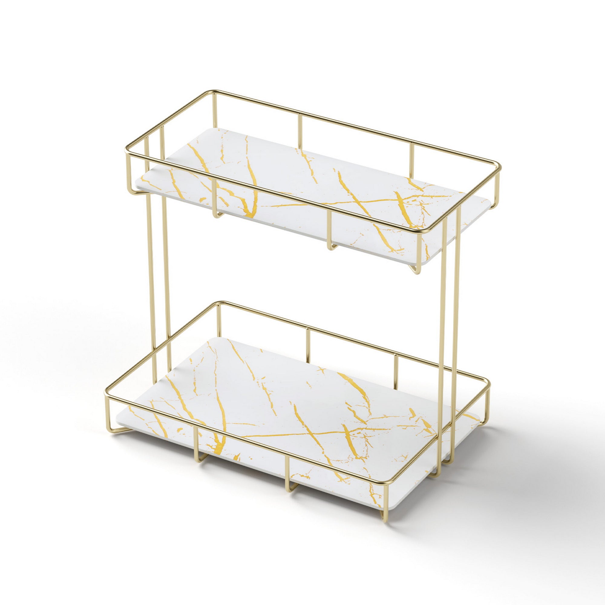 Artiss Bathroom Storage Rack 2 Tier Corner Organiser Gold Marble Look BSR-B-2T-25H-GD
