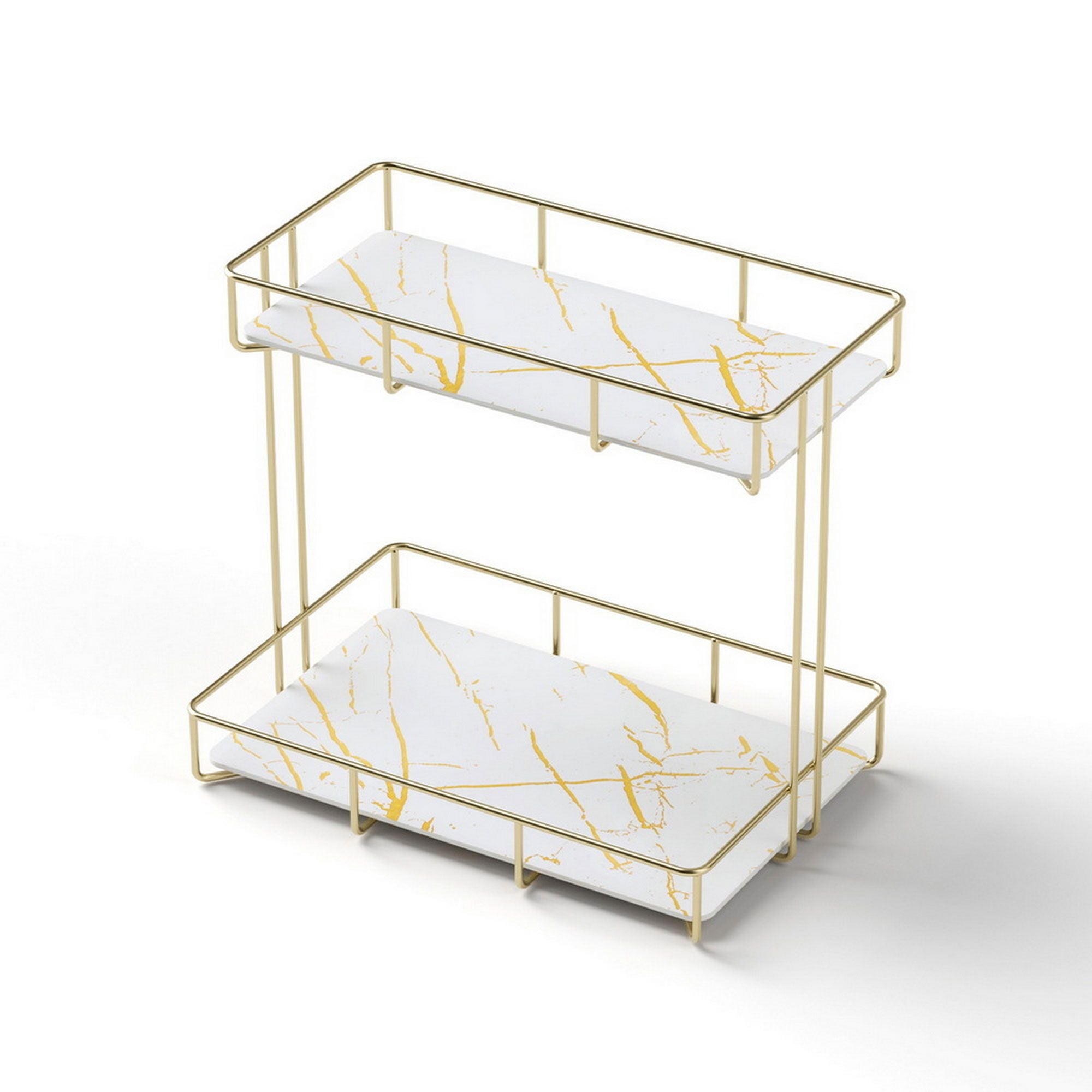 Artiss 2X Bathroom Storage Rack 2 Tier Corner Organiser Gold Marble Look BSR-B-2T-25H-GDX2