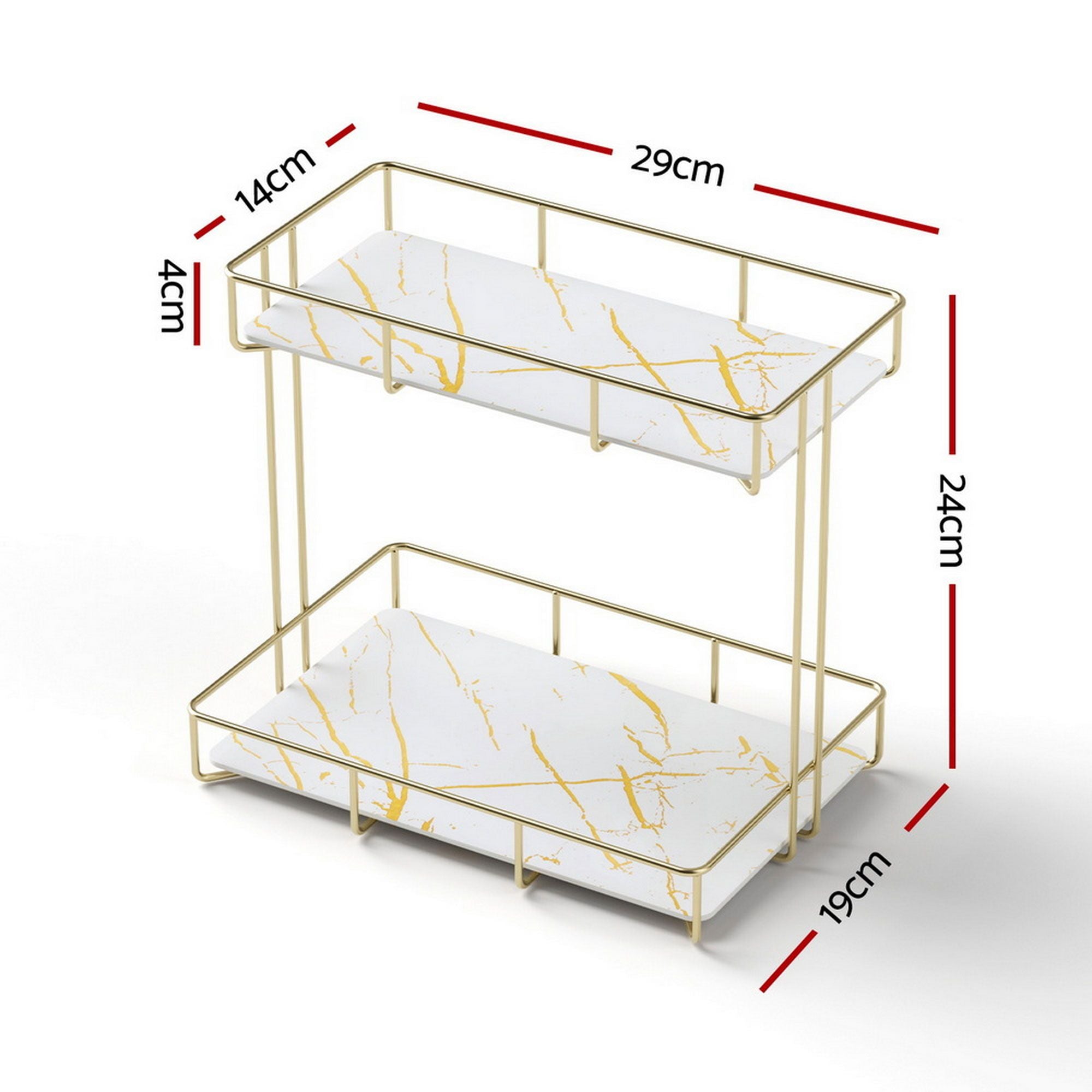 Artiss 2X Bathroom Storage Rack 2 Tier Corner Organiser Gold Marble Look BSR-B-2T-25H-GDX2