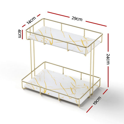 Artiss 2X Bathroom Storage Rack 2 Tier Corner Organiser Gold Marble Look BSR-B-2T-25H-GDX2