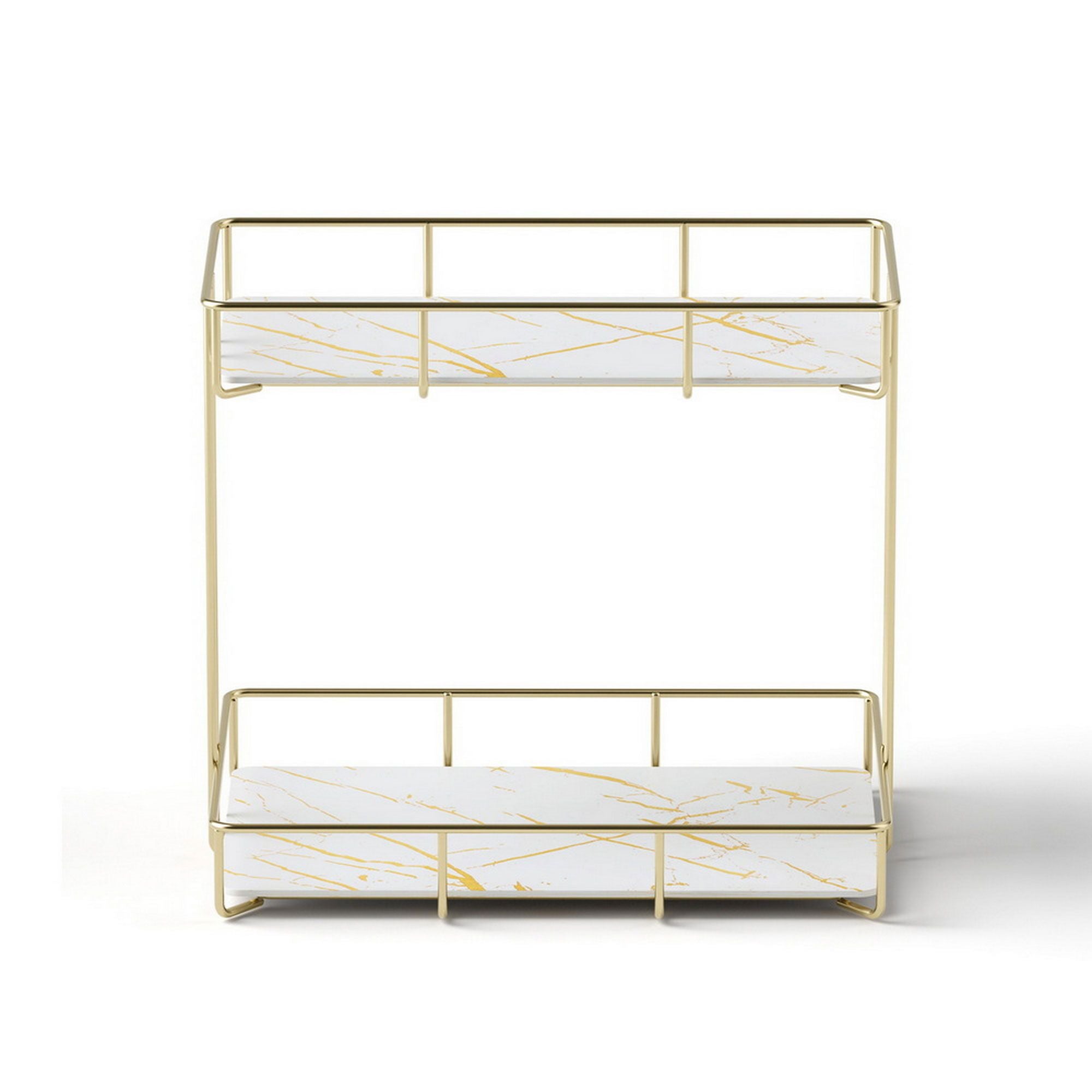 Artiss 2X Bathroom Storage Rack 2 Tier Corner Organiser Gold Marble Look BSR-B-2T-25H-GDX2