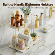 Artiss 2X Bathroom Storage Rack 2 Tier Corner Organiser Gold Marble Look BSR-B-2T-25H-GDX2