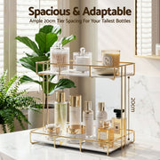 Artiss 2X Bathroom Storage Rack 2 Tier Corner Organiser Gold Marble Look BSR-B-2T-25H-GDX2