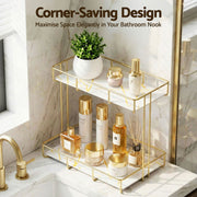 Artiss 2X Bathroom Storage Rack 2 Tier Corner Organiser Gold Marble Look BSR-B-2T-25H-GDX2