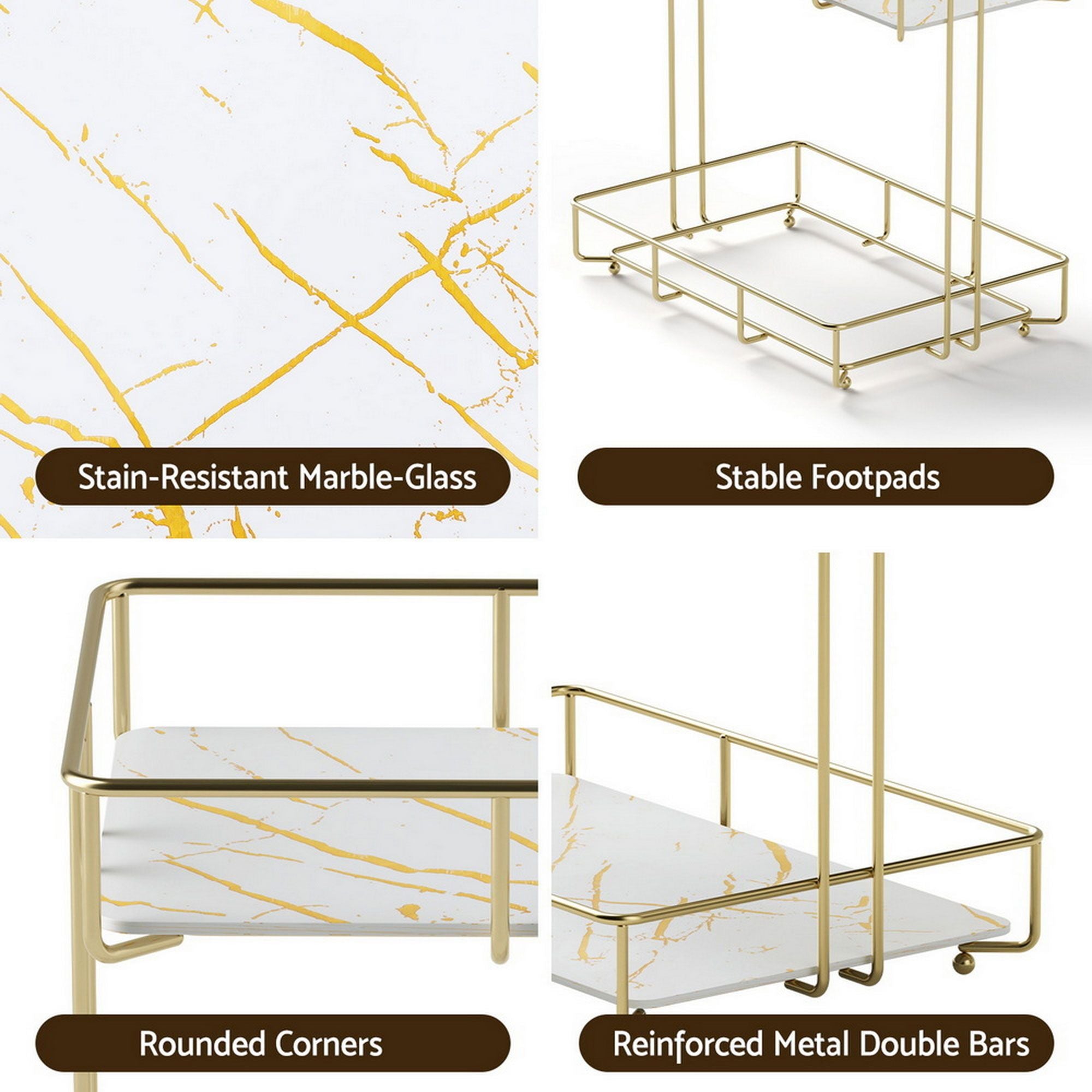 Artiss 2X Bathroom Storage Rack 2 Tier Corner Organiser Gold Marble Look BSR-B-2T-25H-GDX2