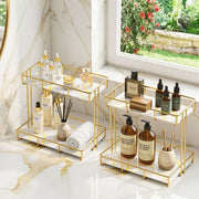 Artiss 2X Bathroom Storage Rack 2 Tier Corner Organiser Gold Marble Look BSR-B-2T-25H-GDX2