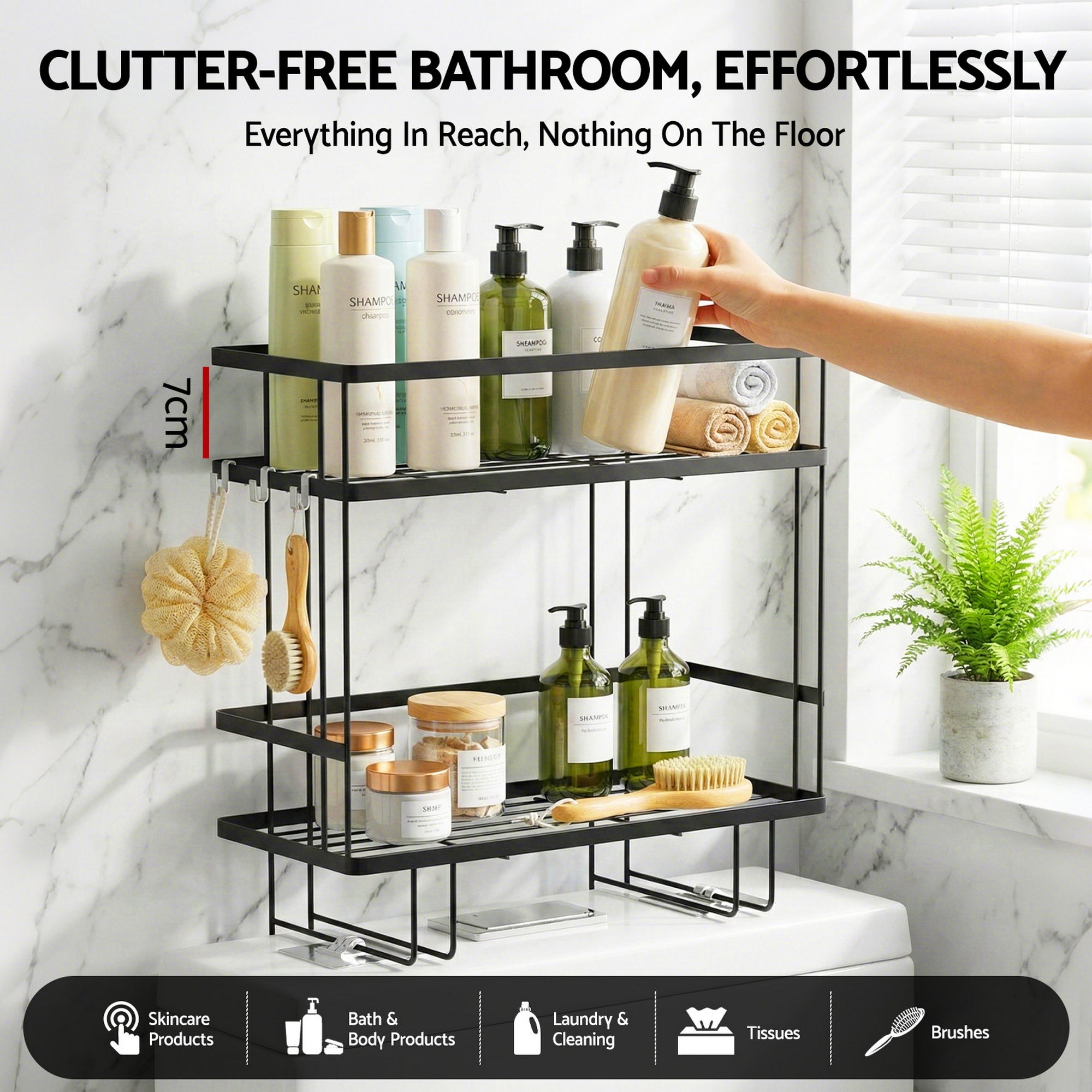 Artiss Over Toilet Storage Rack Bathroom Shelf Organizer 2 Tier BSR-B-2T-36H-BK