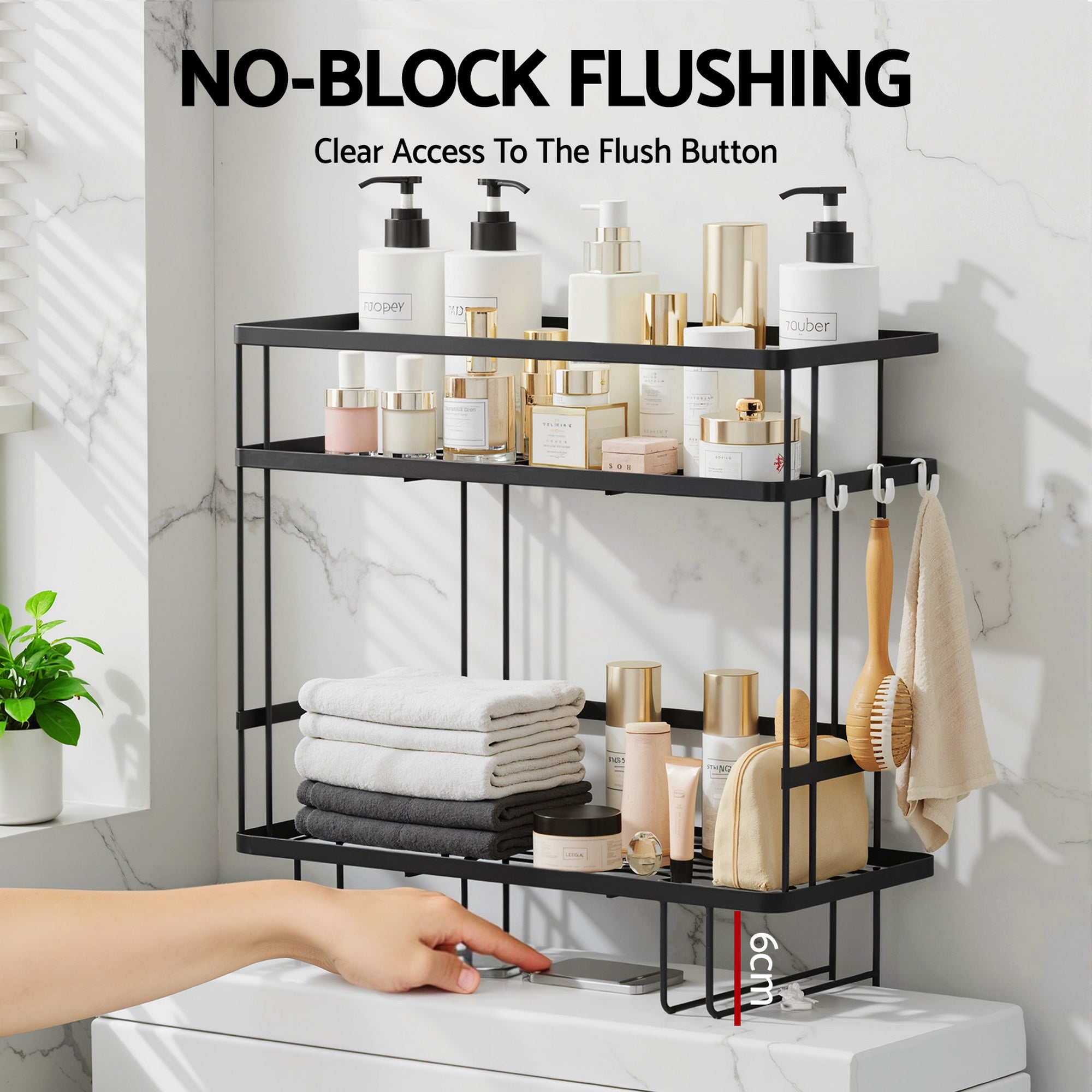 Artiss Over Toilet Storage Rack Bathroom Shelf Organizer 2 Tier BSR-B-2T-36H-BK