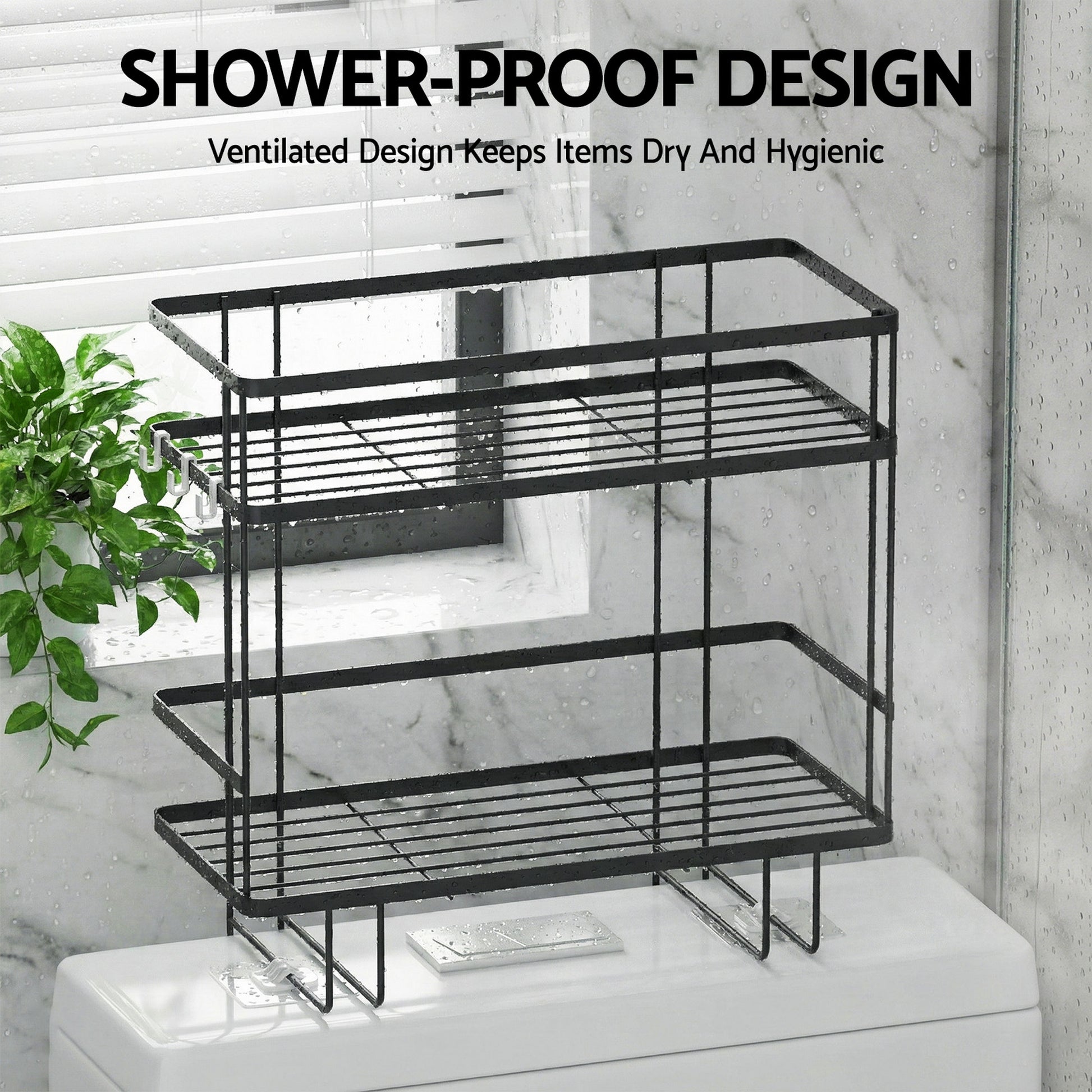 Artiss Over Toilet Storage Rack Bathroom Shelf Organizer 2 Tier BSR-B-2T-36H-BK