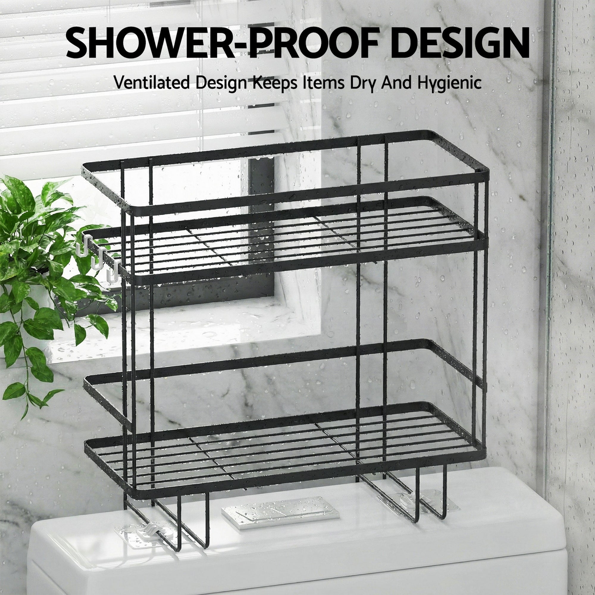 Artiss Over Toilet Storage Rack Bathroom Shelf Organizer 2 Tier BSR-B-2T-36H-BK