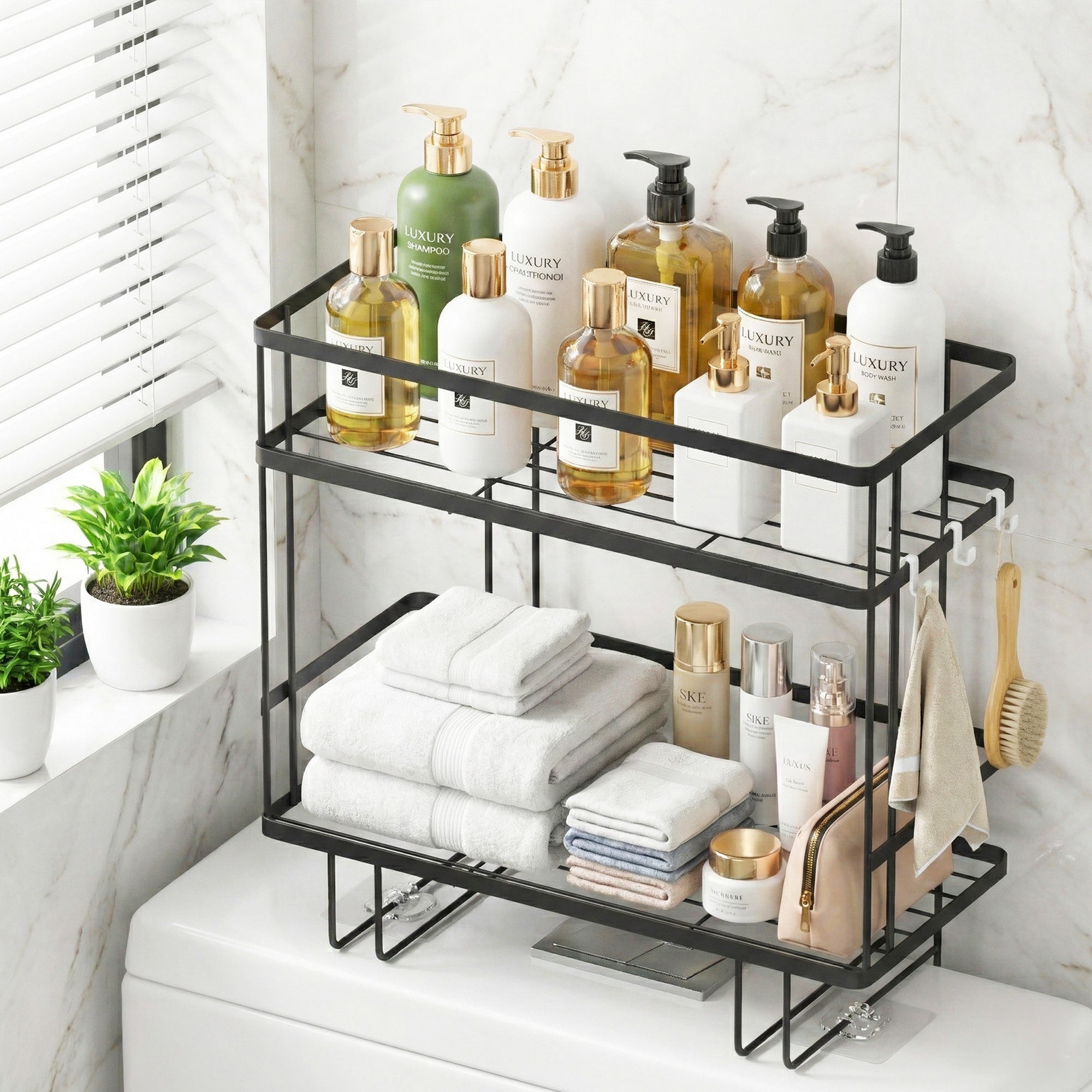 Artiss Over Toilet Storage Rack Bathroom Shelf Organizer 2 Tier BSR-B-2T-36H-BK