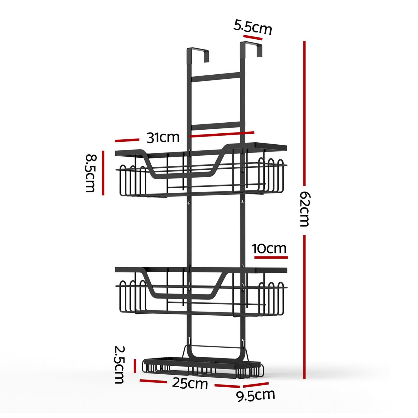Artiss 3 Tier Over The Door Shower Caddy Hanging Bathroom Storage Organizer BSR-B-3T-62H-BK