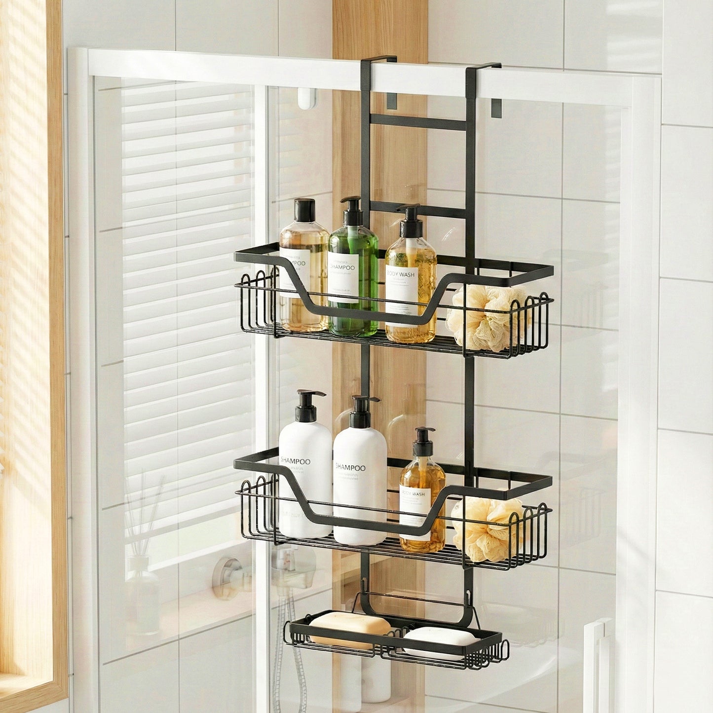 Artiss 3 Tier Over The Door Shower Caddy Hanging Bathroom Storage Organizer BSR-B-3T-62H-BK