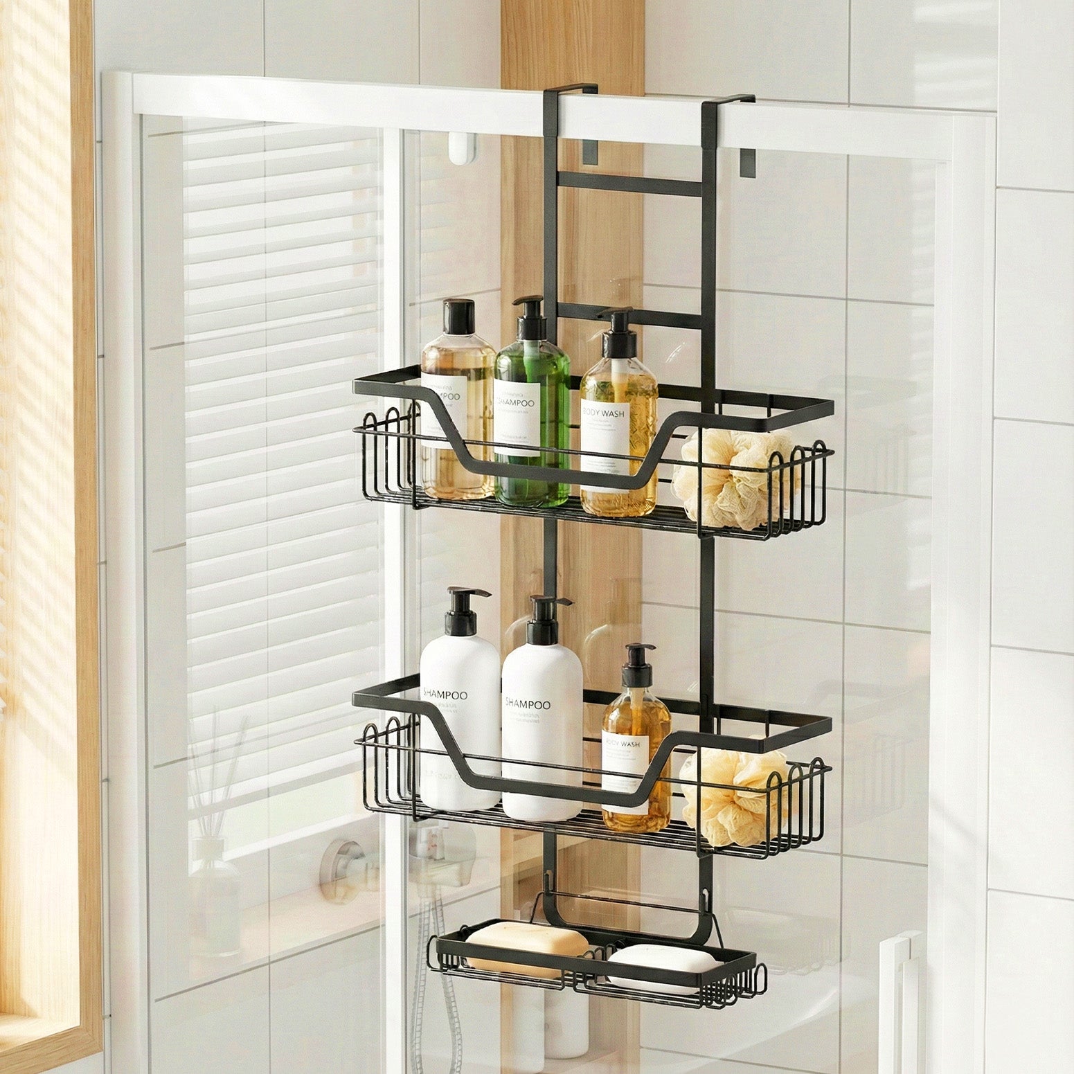 Artiss 3 Tier Over The Door Shower Caddy Hanging Bathroom Storage Organizer BSR-B-3T-62H-BK