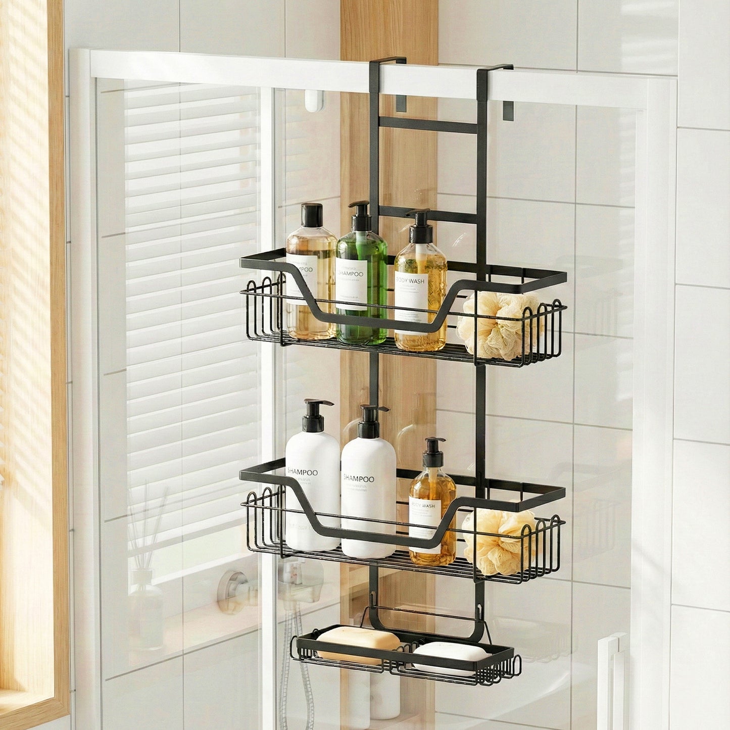 Artiss 3 Tier Over The Door Shower Caddy Hanging Bathroom Storage Organizer BSR-B-3T-62H-BK