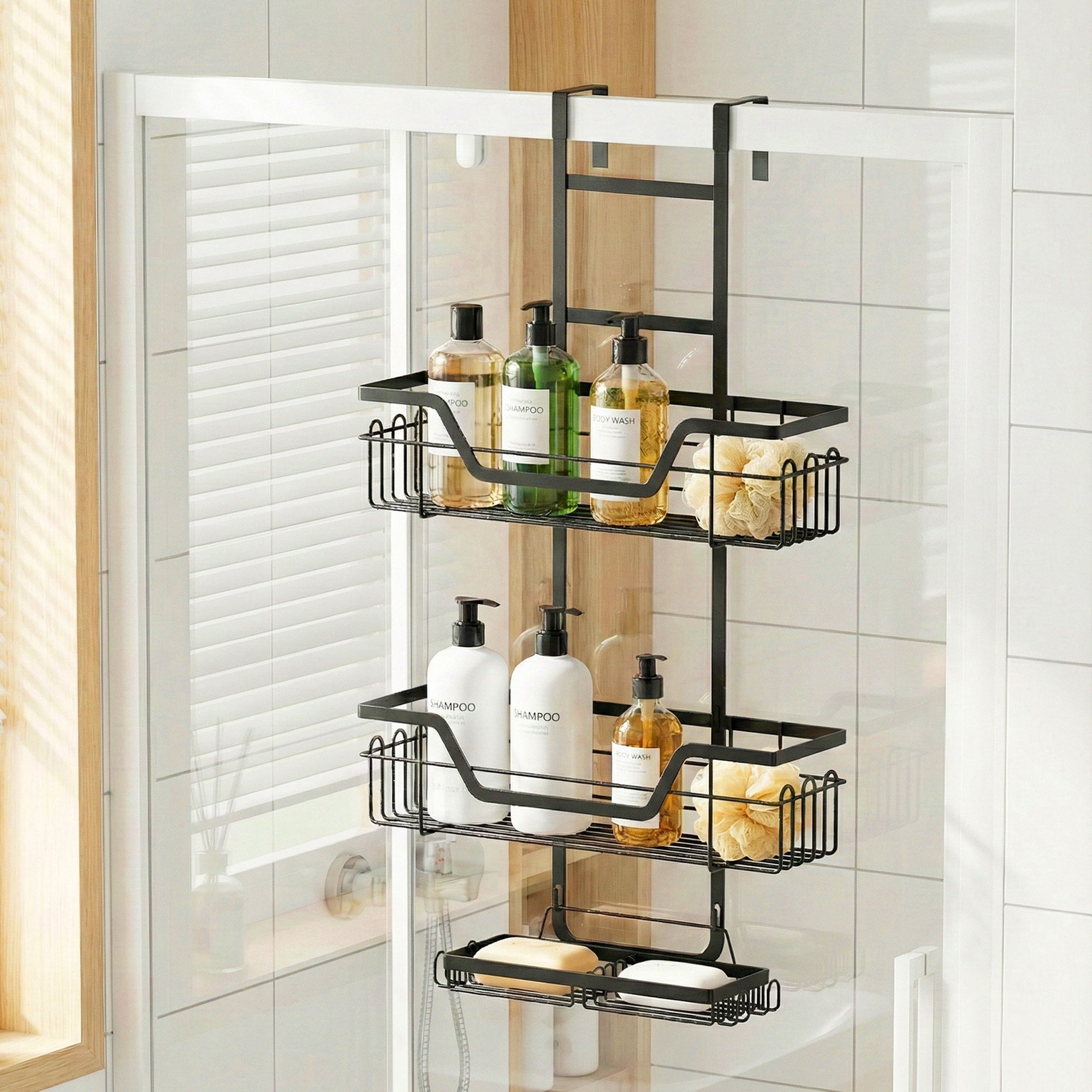 Artiss 3 Tier Over The Door Shower Caddy Hanging Bathroom Storage Organizer BSR-B-3T-62H-BK