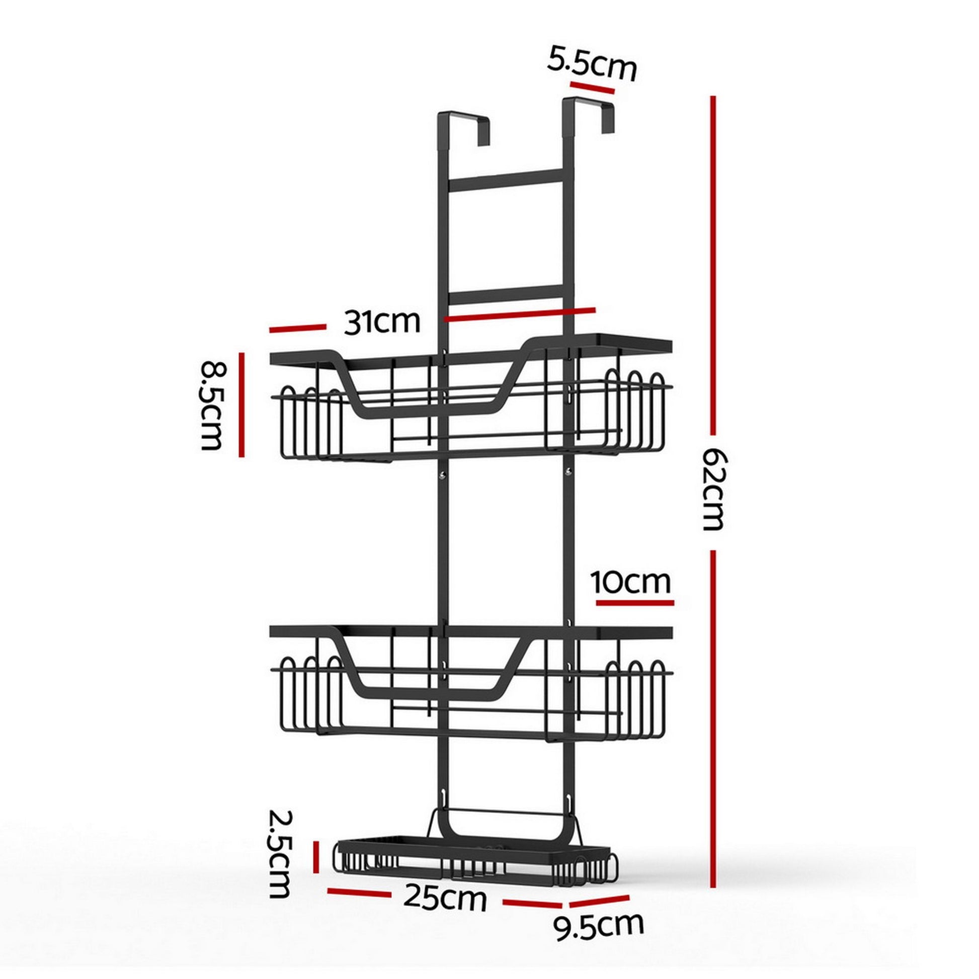 Artiss 2X 3 Tier Over The Door Shower Caddy Hanging Bathroom Storage Organizer BSR-B-3T-62H-BKX2