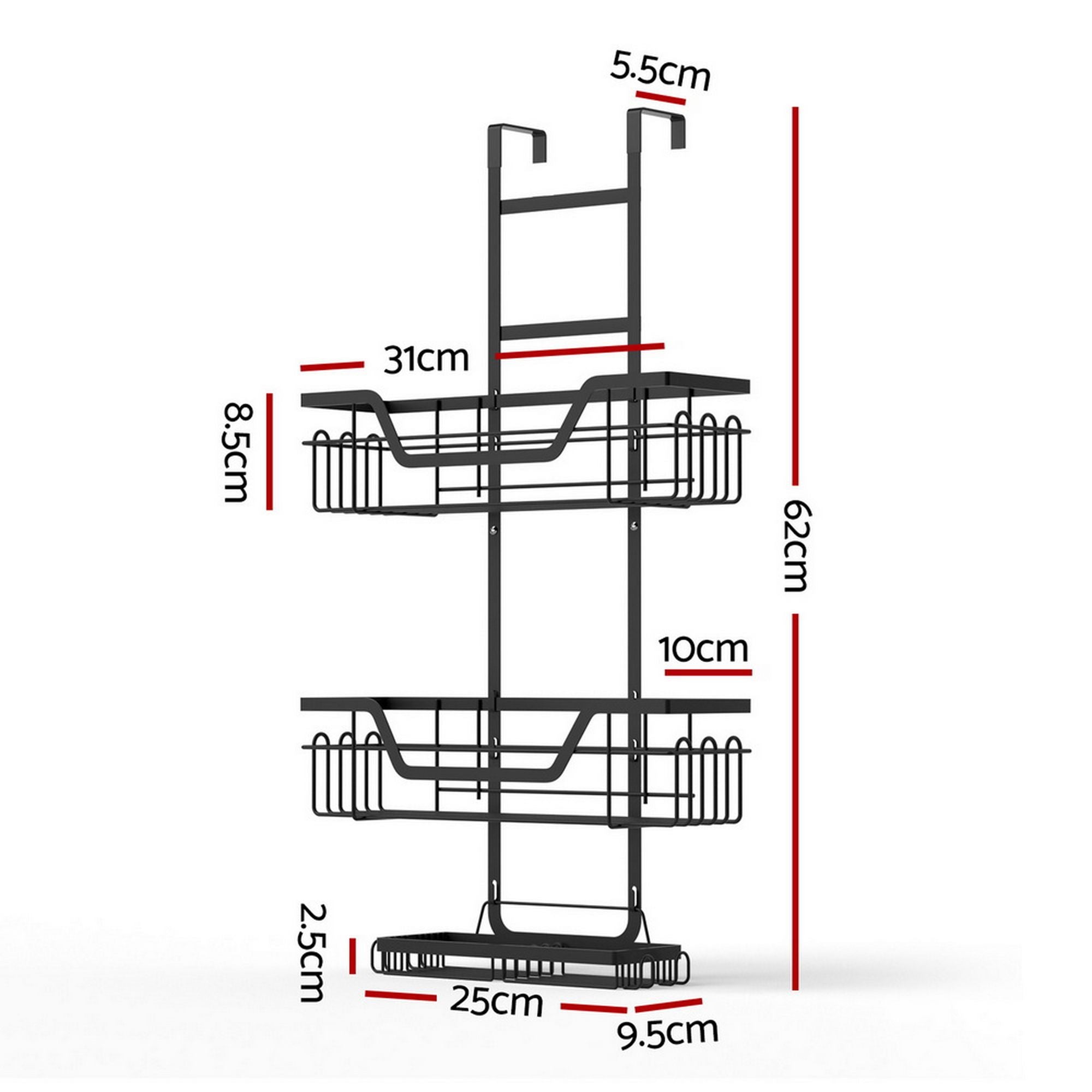 Artiss 2X 3 Tier Over The Door Shower Caddy Hanging Bathroom Storage Organizer BSR-B-3T-62H-BKX2