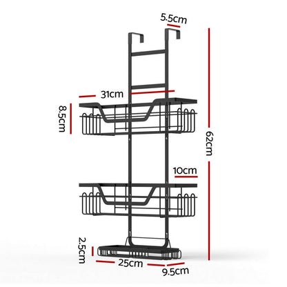 Artiss 2X 3 Tier Over The Door Shower Caddy Hanging Bathroom Storage Organizer BSR-B-3T-62H-BKX2