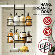 Artiss 2X 3 Tier Over The Door Shower Caddy Hanging Bathroom Storage Organizer BSR-B-3T-62H-BKX2