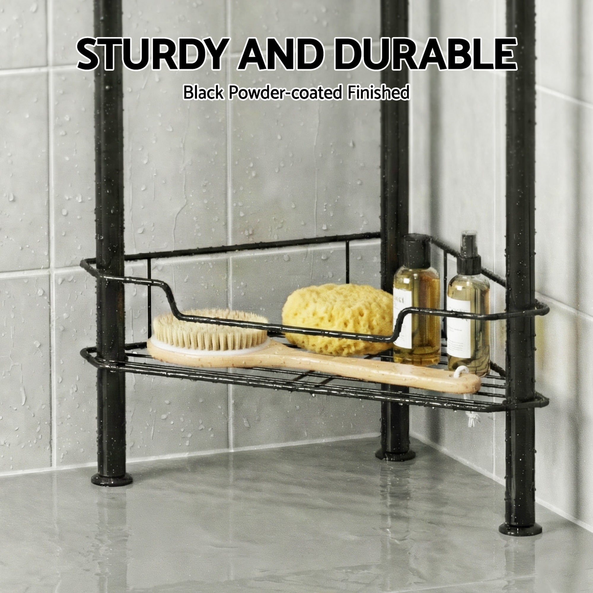 Artiss 4 Tier Floor Standing Corner Shower Caddy Bathroom Organizer Black BSR-B-4T-110H-BK