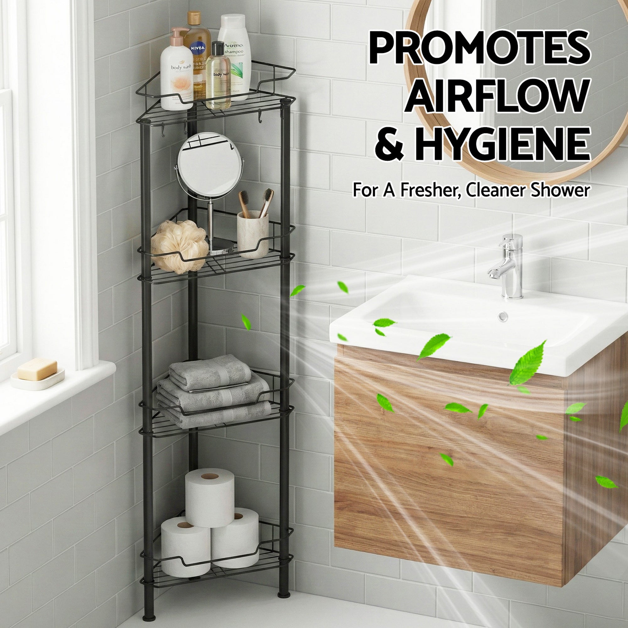 Artiss 4 Tier Floor Standing Corner Shower Caddy Bathroom Organizer Black BSR-B-4T-110H-BK