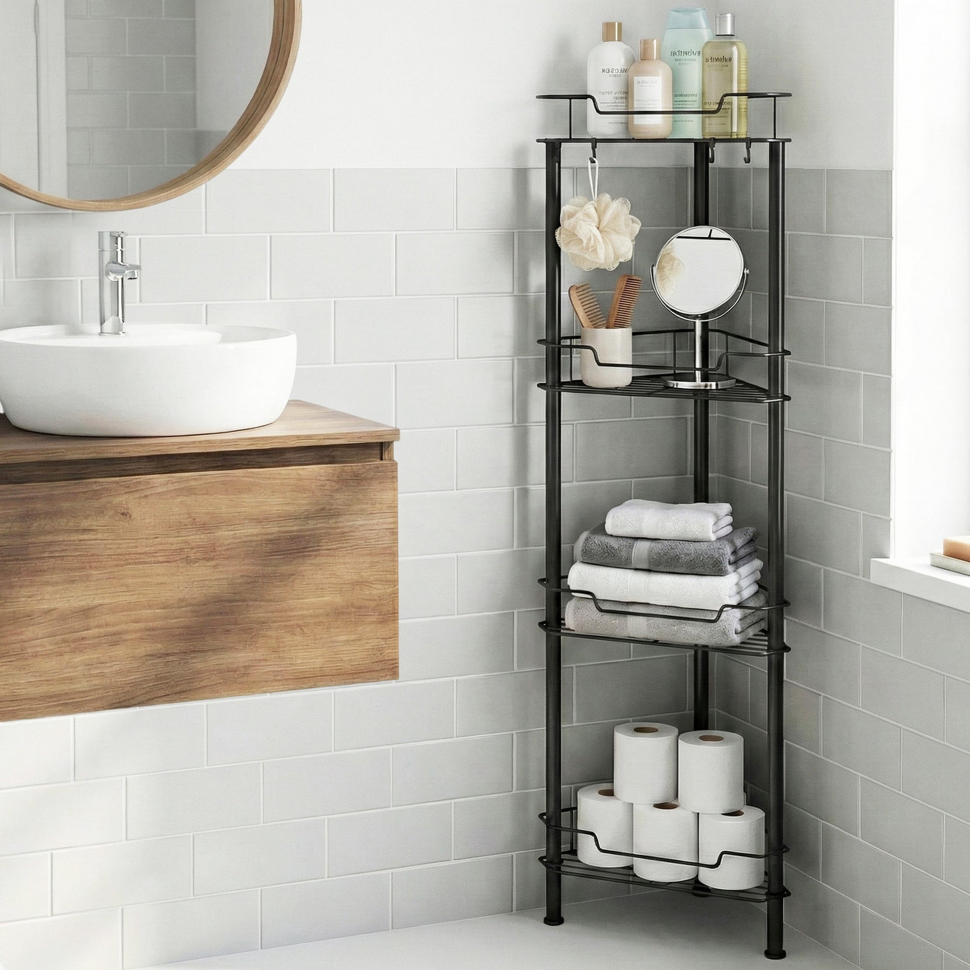 Artiss 4 Tier Floor Standing Corner Shower Caddy Bathroom Organizer Black BSR-B-4T-110H-BK