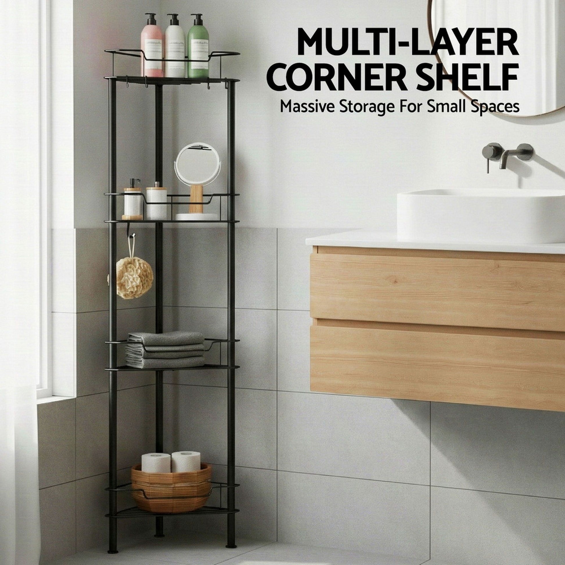 Artiss 2x Floor Standing Shower Caddy 4 Tier Rustproof Bathroom Storage BSR-B-4T-110H-BKX2