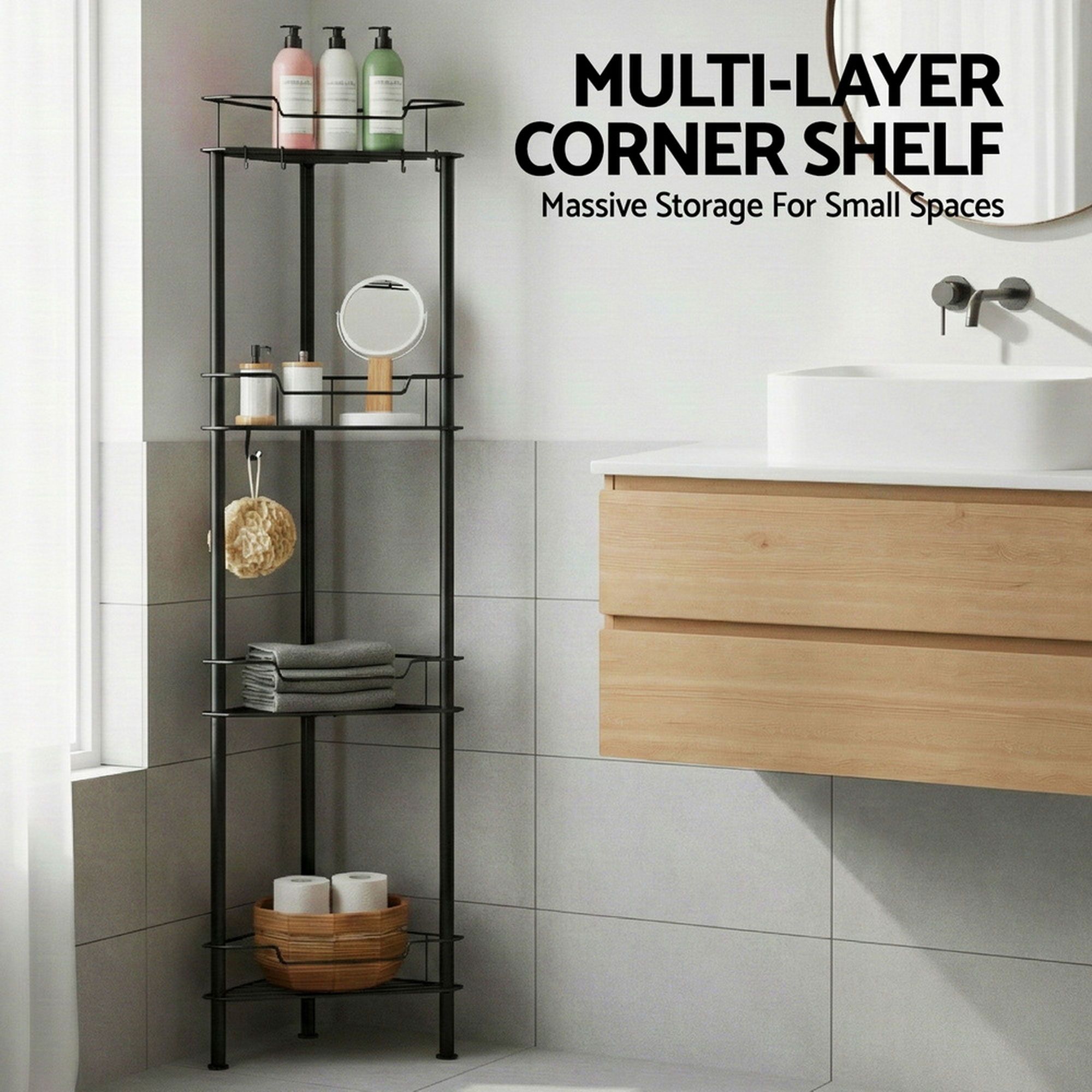 Artiss 2x Floor Standing Shower Caddy 4 Tier Rustproof Bathroom Storage BSR-B-4T-110H-BKX2