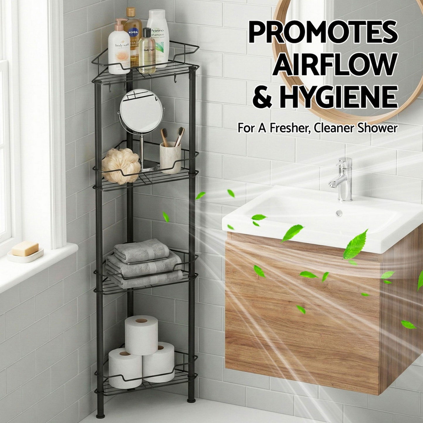 Artiss 2x Floor Standing Shower Caddy 4 Tier Rustproof Bathroom Storage BSR-B-4T-110H-BKX2