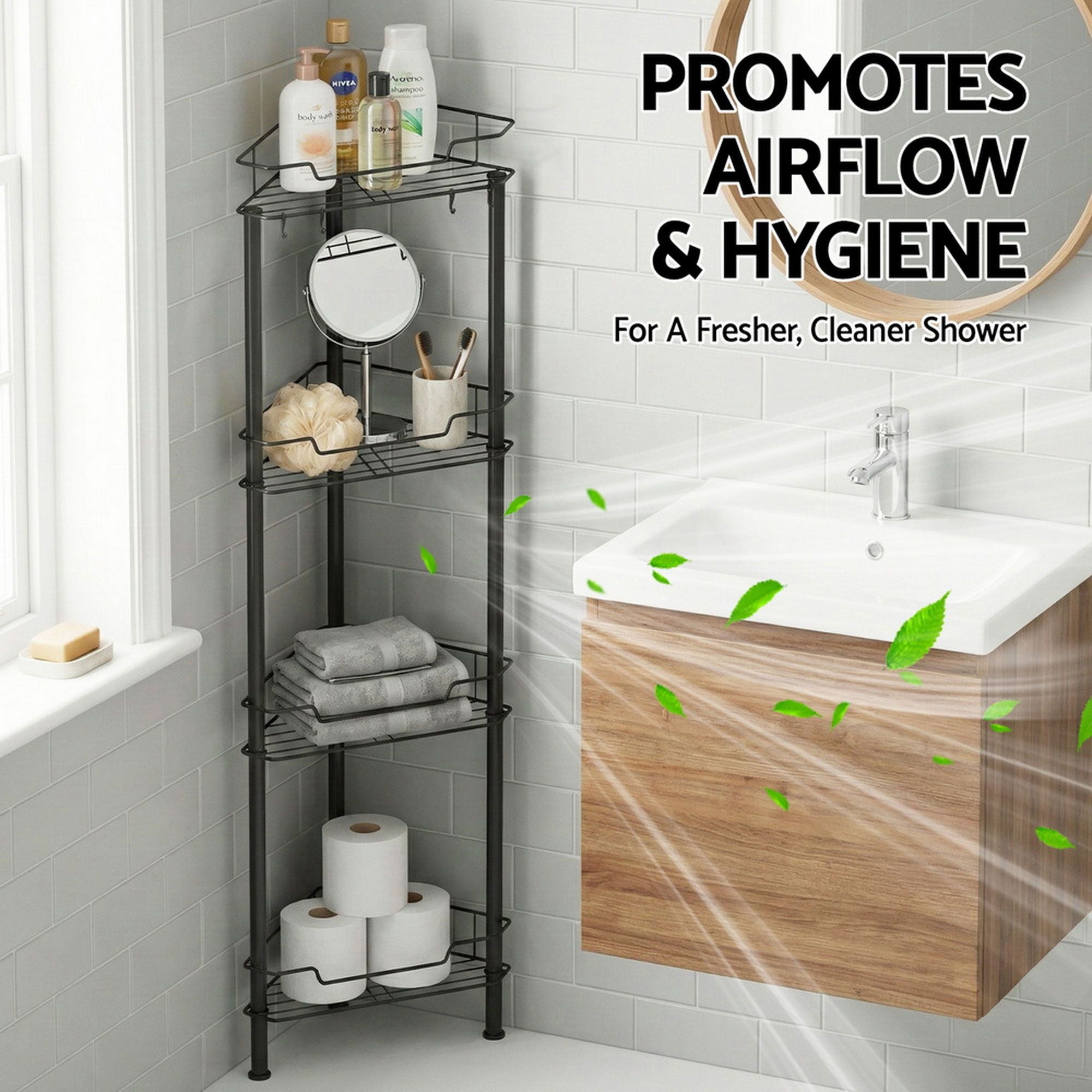Artiss 2x Floor Standing Shower Caddy 4 Tier Rustproof Bathroom Storage BSR-B-4T-110H-BKX2